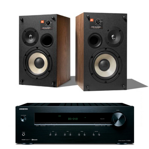 Paquete Estéreo: Par de bocinas pasivas + amplificador, JBL + Onkyo